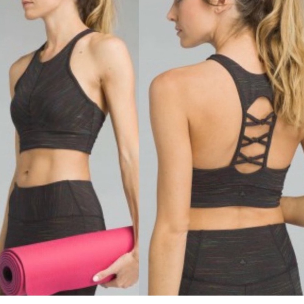 Prana Itzel Space Dye Knotted Back High Neck Racerback Sports Bra